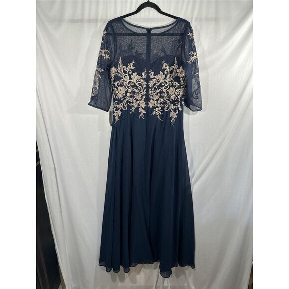 NEW $299 Betsy & Adam [ 12 ] Brooklyn‎ Metallic Embroidered Gown Navy Blue Rose - Picture 12 of 14